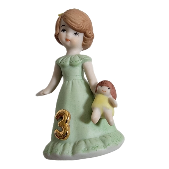 Enesco Other - Vintage Growing Up Birthday Girl 3rd Green Dress 1982 Figurine Cake Top Enesco
